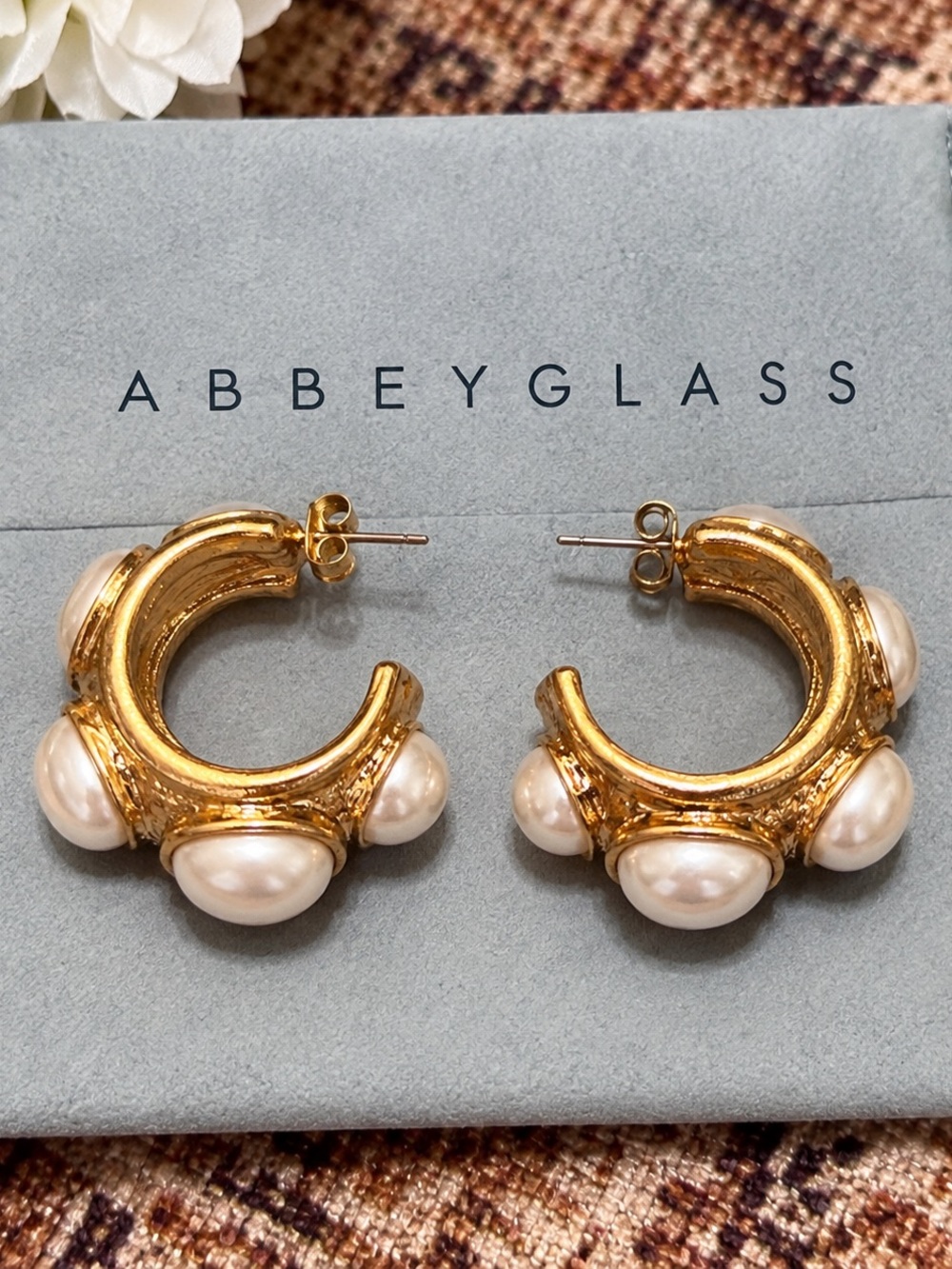 AbbeyGlass Gold Hoop Earrings with Pearl Accents